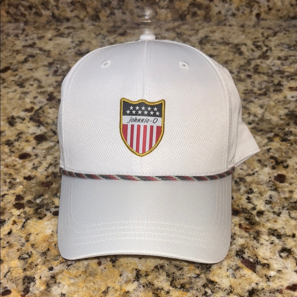 Johnnie-O White Cap with Shield Logo